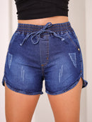 Short jeans com cós de elástico