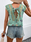 Blusa estampada, com renda