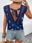 Blusa estampada, com renda