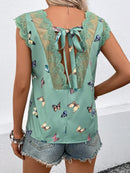 Blusa estampada, com renda