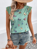 Blusa estampada, com renda