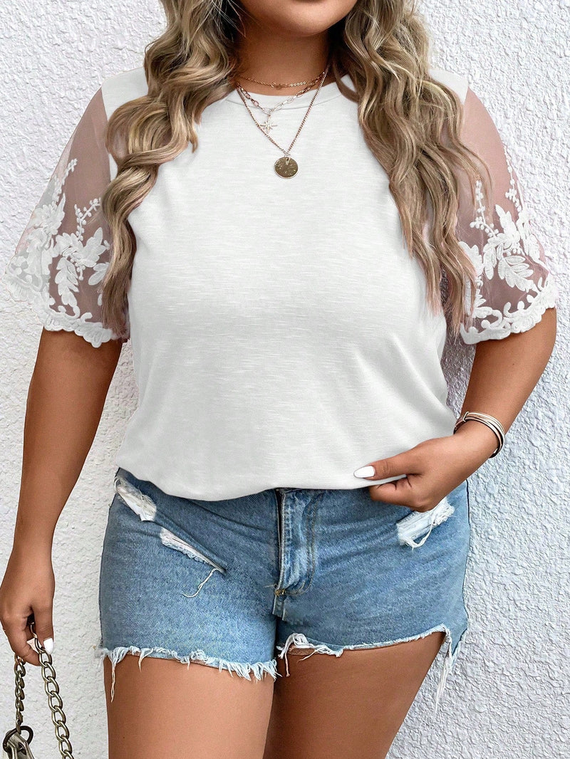 Blusa manga de renda