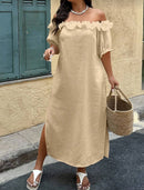 Vestido ombro único com babado