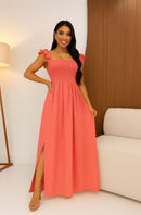 Vestido manga borboleta com lastex