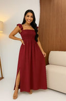 Vestido manga borboleta com lastex