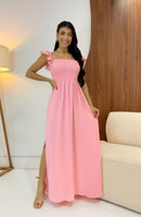 Vestido manga borboleta com lastex