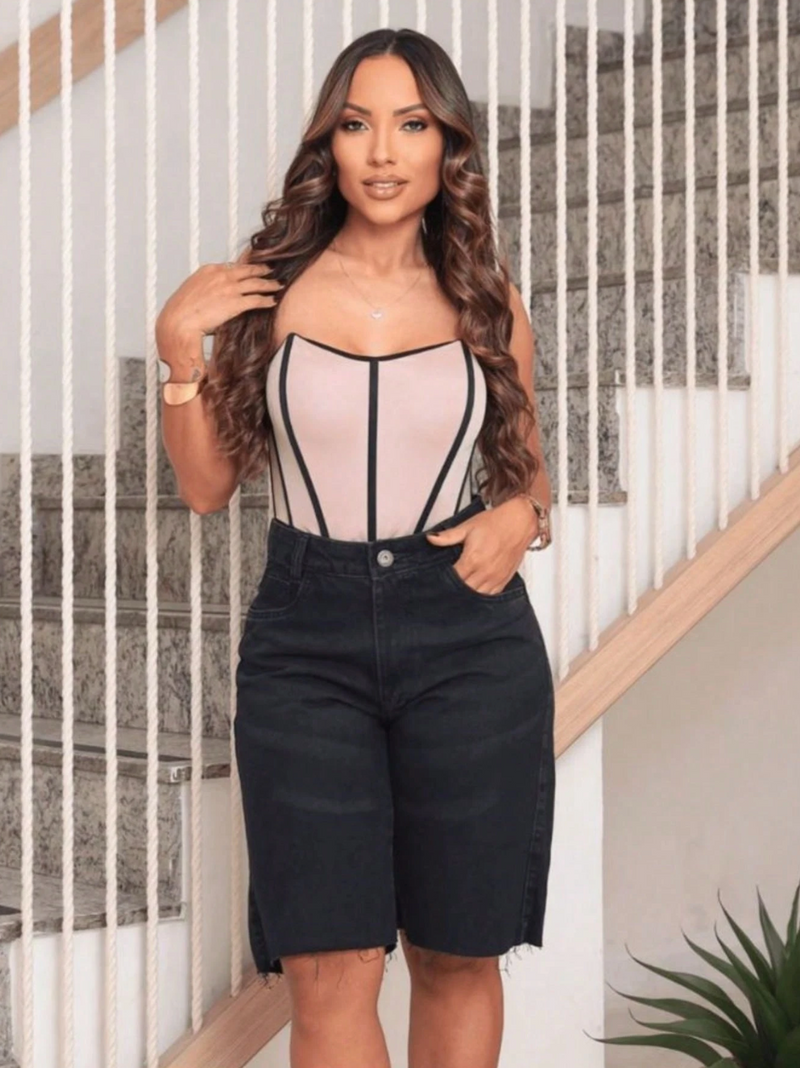 Bermuda jeans preto
