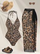 Kit Maiô + Saída de praia estampa de onça - PLUS SIZE