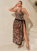 Kit Maiô + Saída de praia estampa de onça - PLUS SIZE