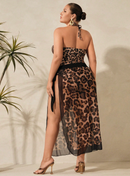 Kit Maiô + Saída de praia estampa de onça - PLUS SIZE