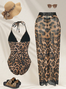 Kit Maiô + Saída de praia estampa de onça - PLUS SIZE