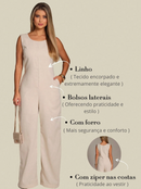 Macacão de linho com bolsos