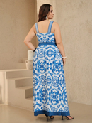 Maiô + Saída de Praia Floral Azul