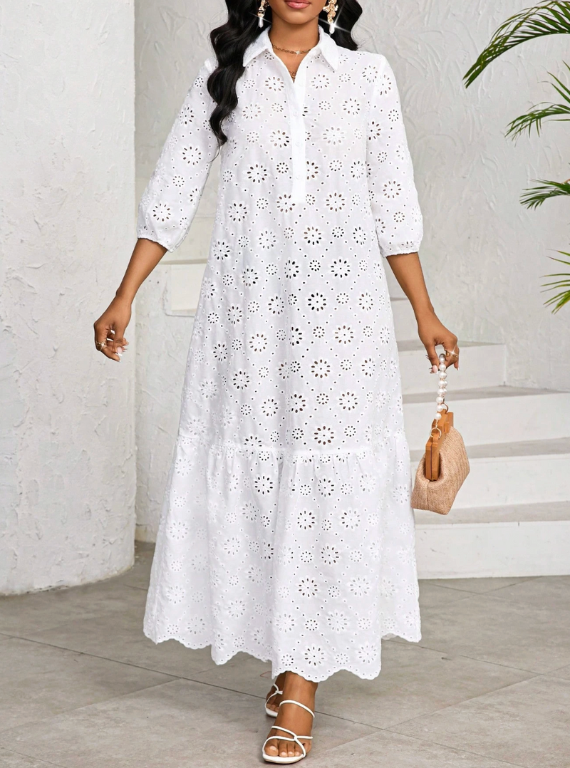 Vestido longo de lese com babados