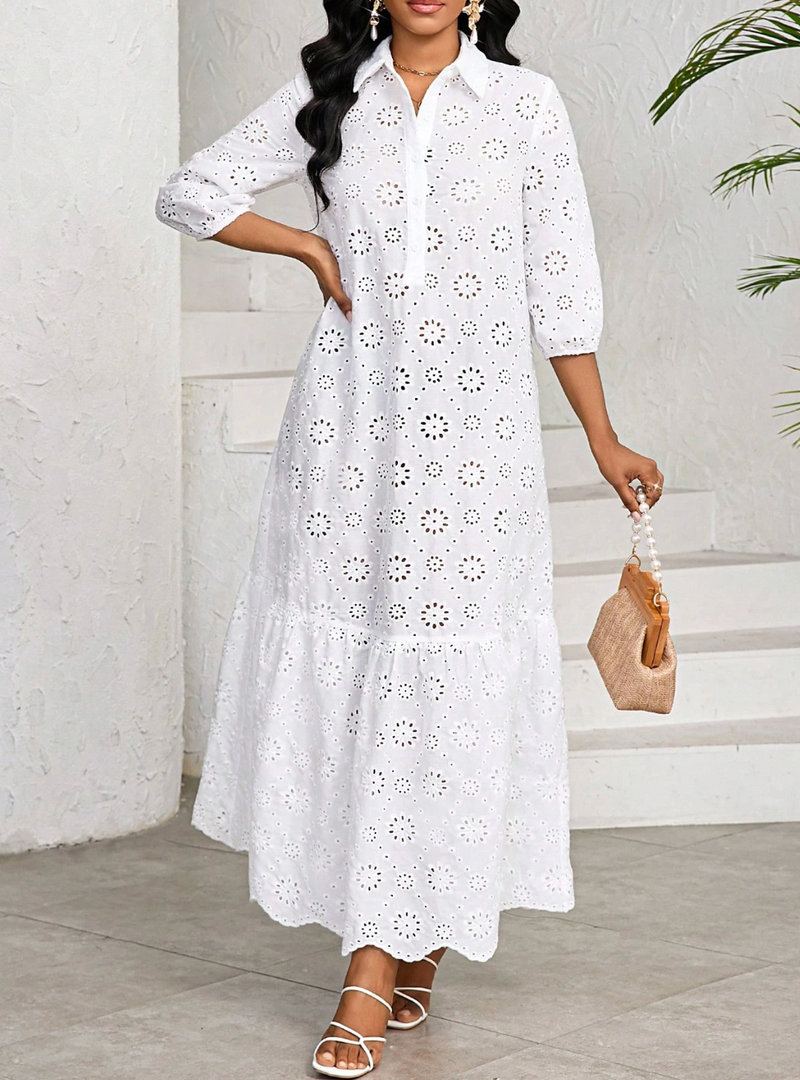 Vestido longo de lese com babados