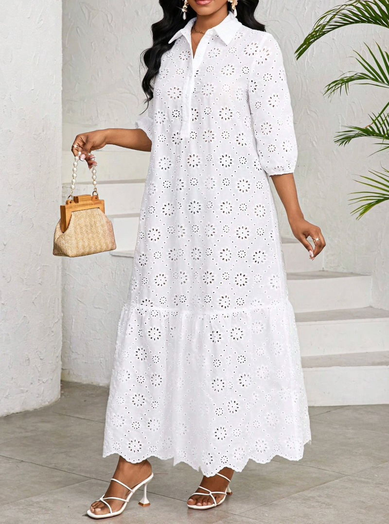 Vestido longo de lese com babados