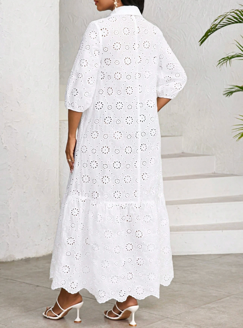 Vestido longo de lese com babados