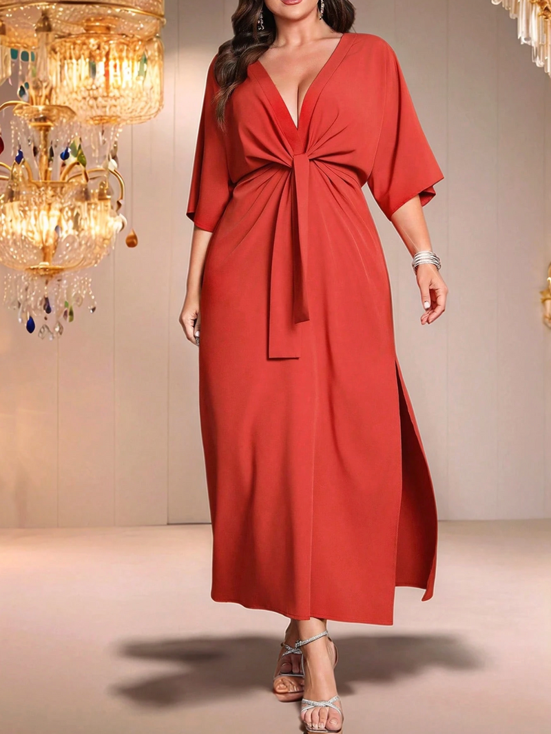 Vestido midi detalhe frontal