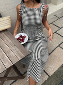 Vestido xadrez com lastex
