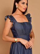 Vestido longo com babados