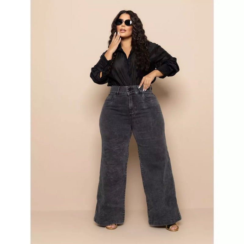 Calca Wide Leg Escura Plus