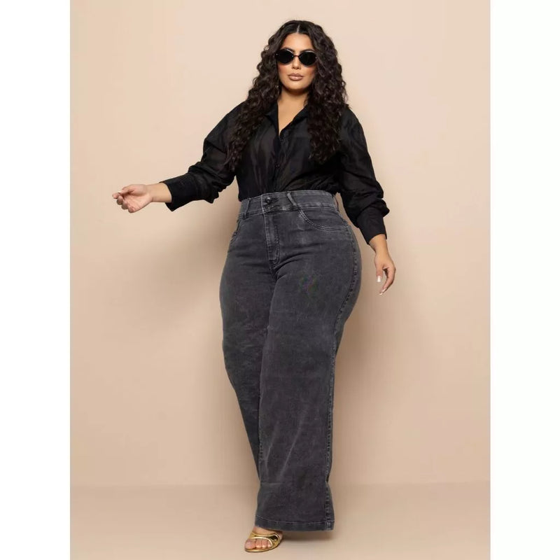 Calca Wide Leg Escura Plus