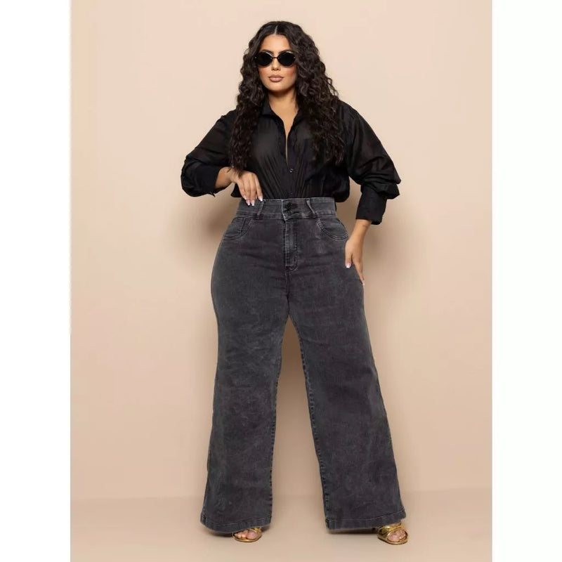 Calca Wide Leg Escura Plus