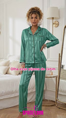 Pijama de cetim feminino
